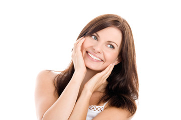 Fototapeta premium Portrait of beautiful woman touching her face