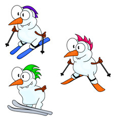 Skiing snowmen