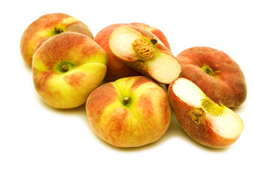 strange slice peach on white background