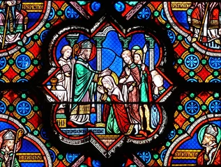 Deurstickers Glas in lood Glas in lood raam de zegen poitiers sainte radegonde frankrijk