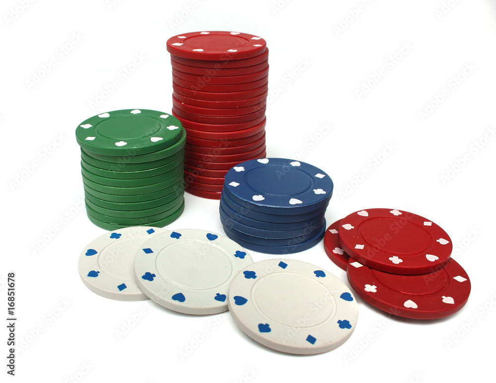 Wall mural stack of gambling chips over white background