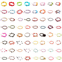 collection of bracelets on white background