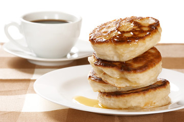 Thick pancakes and coffee