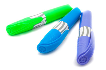 Three color office markers isolated