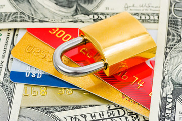 Credit cards, money and lock