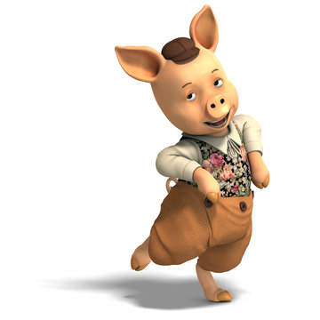 cute cartoon pig with clothes