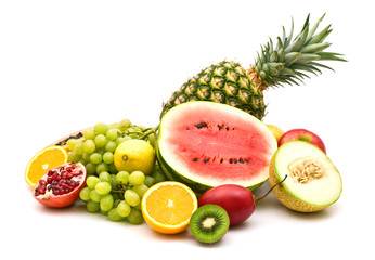 exotic fruits on white background