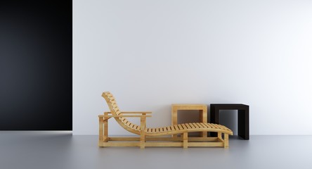 sunlounger and racks to face a blank white wall - obrazy, fototapety, plakaty