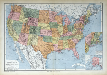 Old map of 1883, America, U.S., U.S.A., United States