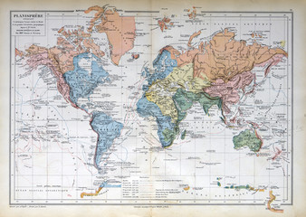 Alte Karte von 1883, Weltkarte © PicturePast