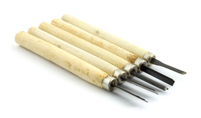 Five woodworking chisels