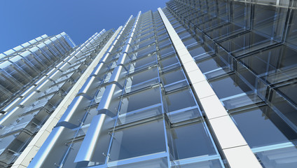 Blank glass facade of office building