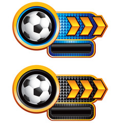 Soccer ball checkered arrow advertisement © Russ Allen