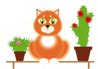 Red Cat and Plants