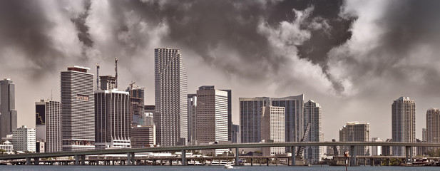 Color processed panorama of Miami Florida downtown