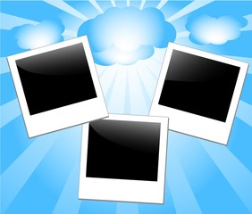 vector illustration of photo-frames on sunny background.