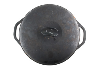 cast iron cauldron with cover from the top