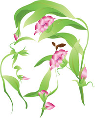 Vector organic man flower silhouette: eyes, leaves and flowers