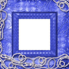 Wooden frame with beads on the leafage ornamental background