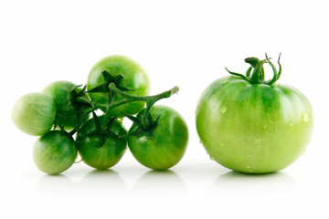 Ripe Wet Green Tomatoes Isolated on White