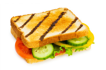 Toasted bread with filling isolated on the white