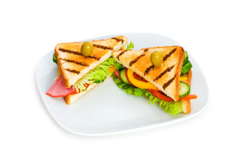 Toasted bread with filling isolated on the white