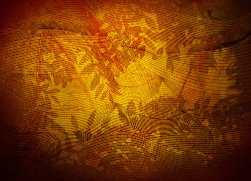 golden background texture or wallpaper with foliage and filigree