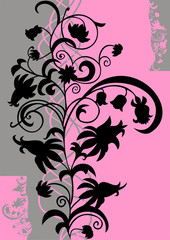 Abstract floral ornament in black, pink and grey colors