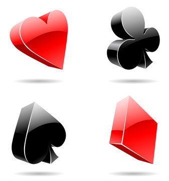 Vector illustration of 3d glossy playing card suits