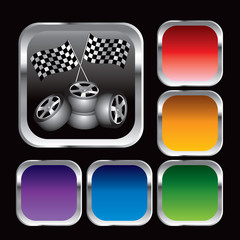 Racing tires and flags on multicolored web buttons