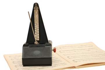 metronome on sheet music background