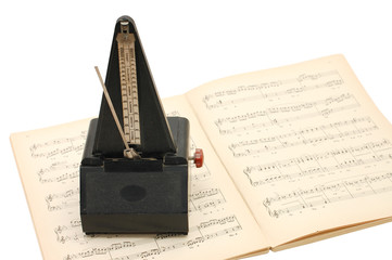 metronome on sheet music background