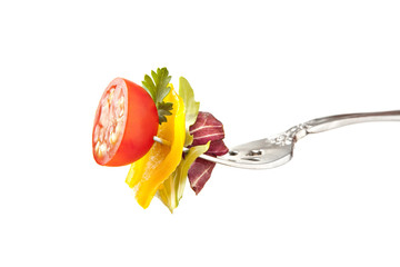 Salad Fork with Tomato Bell Pepper and Lettucea