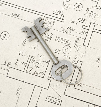 Single key on a house blueprints