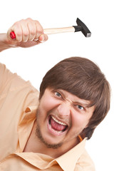 Funny crazy guy with a hammer © MartiniDry
