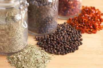 Fototapeta na wymiar Bottles of Various Spices