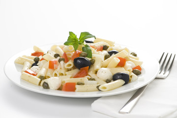 fresh macaroni mozzarella olives capers tomatoes salad