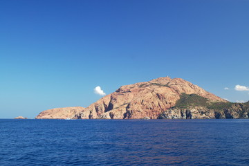 Naklejka premium orabge cliff of Corsica island, France