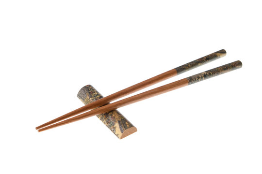 Wooden chopsticks with temple theme ornamentation