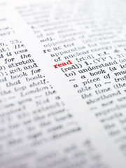 The word 'read' highlighted in a dictionary