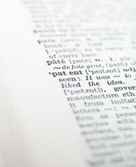 the word 'patent' highlighted in a dictionary