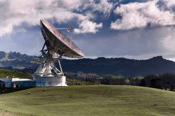 Satellite station on farmland.