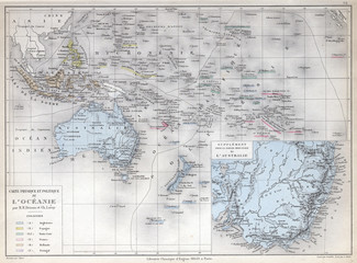 Old map of Oceania, 1883