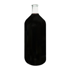 Retro bottle with red wine isolated on white.