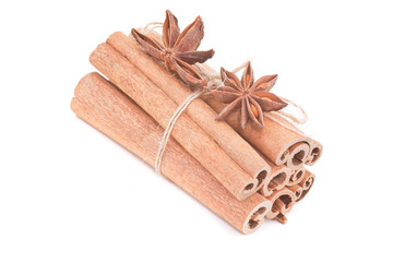 Cinnamon And Star Anise Isolated on white