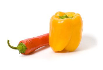 Yellow and red peppers isolated