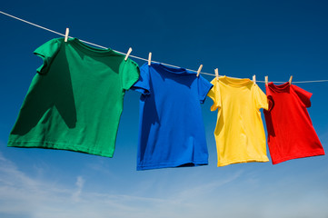 Primary Colored T-Shirts on a clothesline
