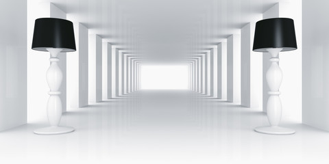 Lamps in empty white room