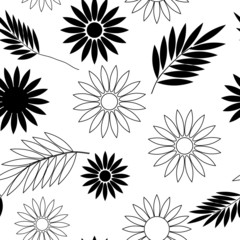 Seamless black and white flower wallpaper