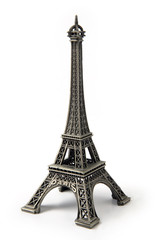 Fototapeta na wymiar Tour Eiffel en miniature sur fond blanc